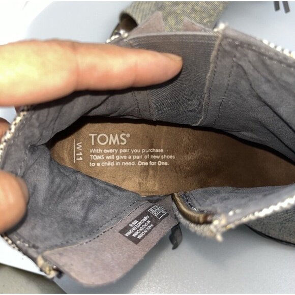 Toms Tweed Fabric Open Toe Booties Size 11 Gold Accent Thread Dark Brown Chunk H - Picture 5 of 16